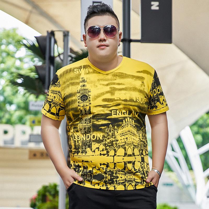 Мужская летняя свободная футболка больших размеров Fat с короткими рукавами Tide Fat Fat Man, рубашка большого размера с половиной рукавов, топ 7XL