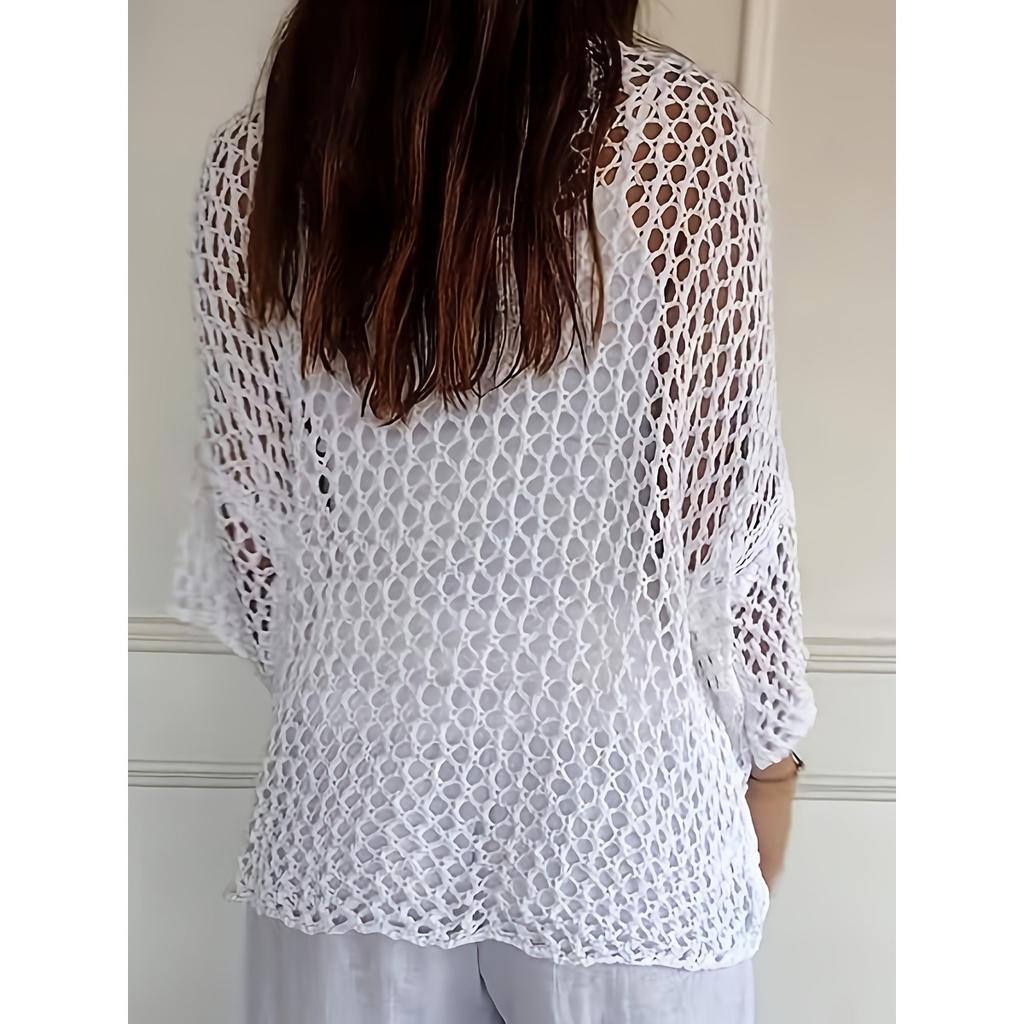 Женский свитер, свободный ажурный вязаный кардиган со звездами, круглый вырез, рубашка от солнца, летний купальник, накидка