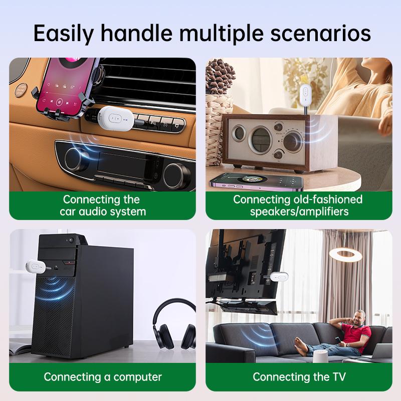 2 в 1 Bluetooth 5.4 передатчик приемник стерео 3.5 мм AUX самолет аудио беспроводной адаптер микрофон для ТВ наушники автомобиль самолет