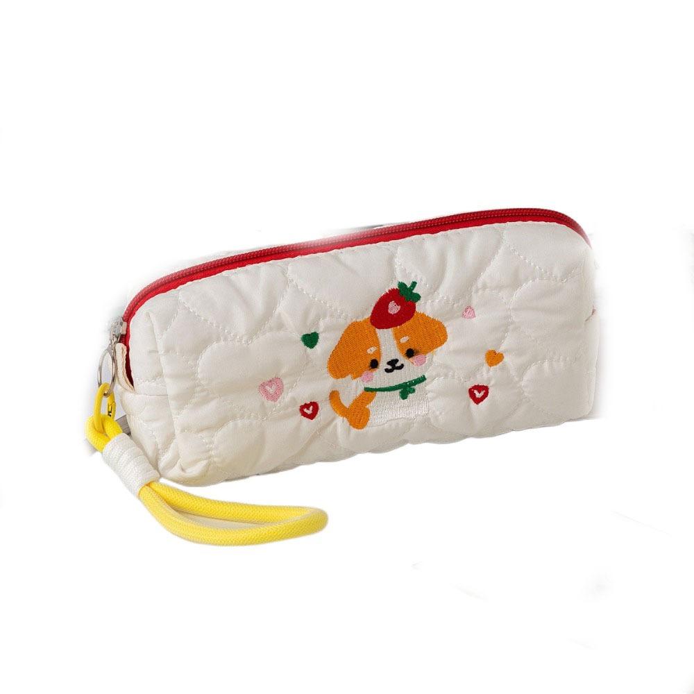 Large Capacity Pencil Pouch Embroidered Dog Student Stationery Bag Puppy Cosmetic Bag Student