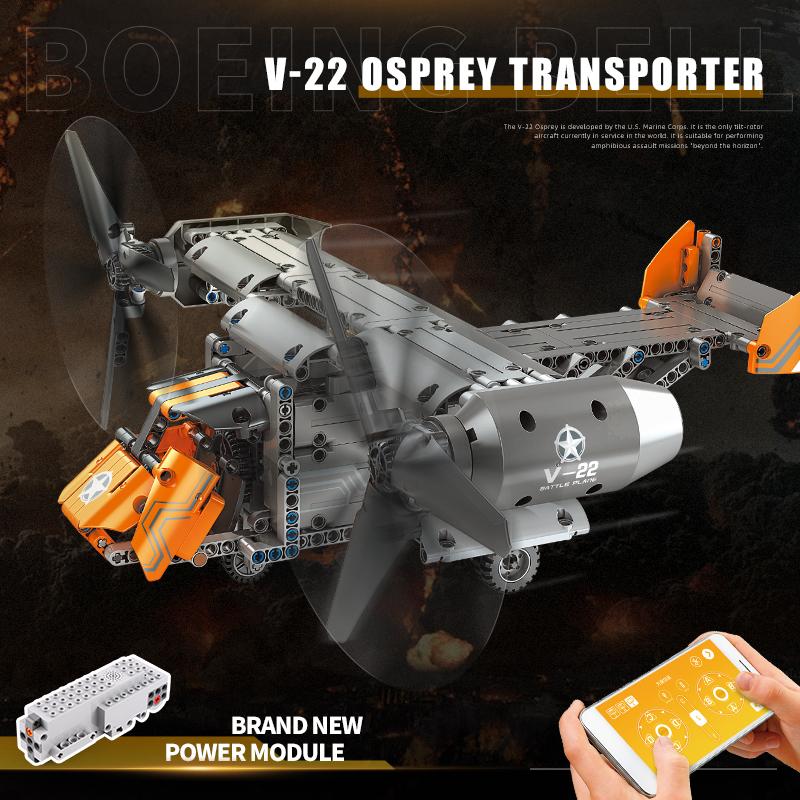 MOULD KING 15043 Technical Building Blocks For Boys RC Car Motorized Boeing Bell V22 Osprey Plane Model MOC-10855 Bricks Kid Toy