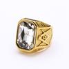 Men's Titanium Steel Ring Hip Hop Rock Red Large Gemstone Masonic Jewellery Accessories Gold Rapper Finger Ring