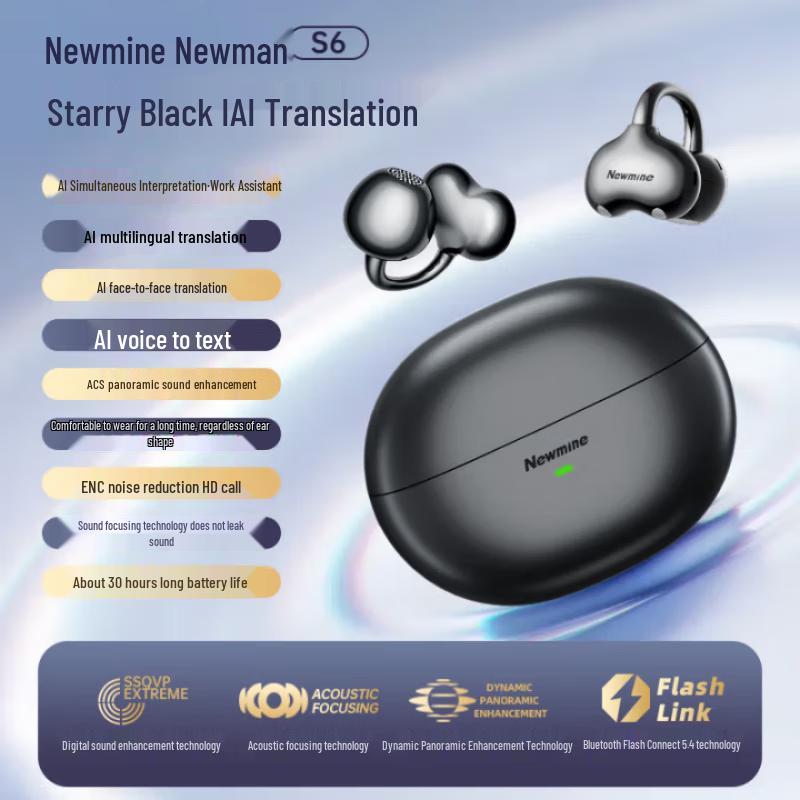 Беспроводные наушники с зажимом на ухо Newmine S6 AI Smart с костной проводимостью