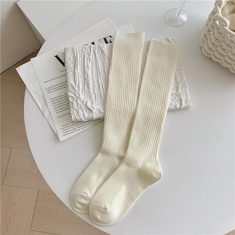 Женские шерстяные носки из телячьей шерсти - японские ретро-полосатые, однотонные, длинные, для осени/зимы