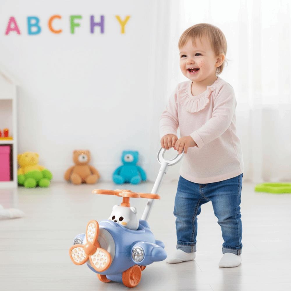 New Children's Hand Push Airplane Bell Interactive Walker Toy Toddler Stroller Girls