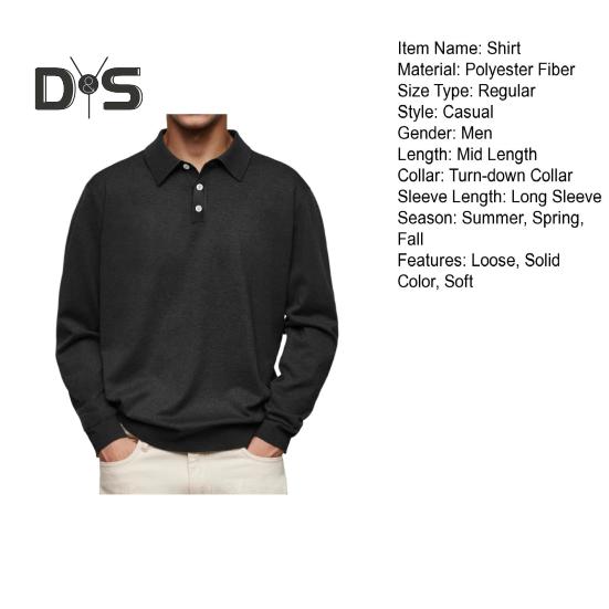 Мужская рубашка весна-осень с отложным воротником на пуговицах, свободный однотонный пуловер с длинными рукавами, повседневный формальный уличный топ для повседневной жизни, вечеринок, путешествий