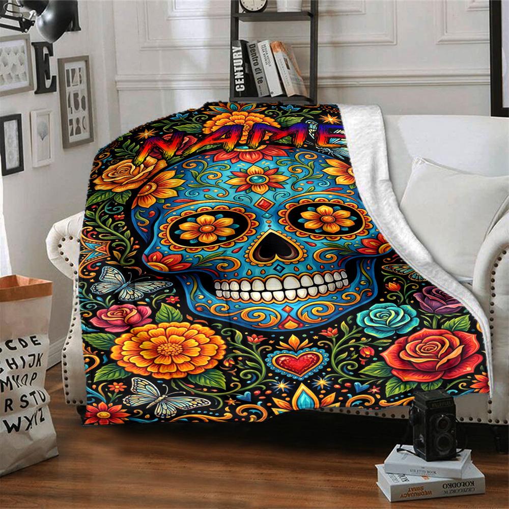 Day Of The Dead Sugar Skull Home Customize Your Name Blankets Soft Lightweight Cozy All Season Use For Couch Office Bed Living Room Picnic Perfect