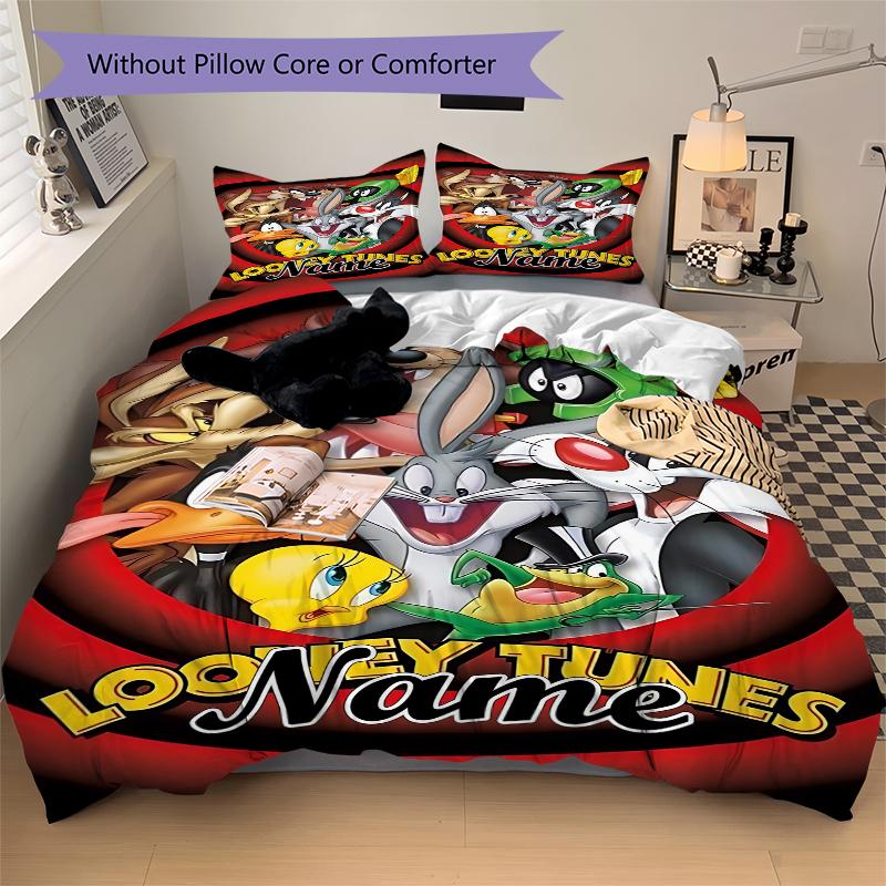 Custom Textile Looney Tunes Bedding 3 Piece Set HD Print Duvet Cover Pillowcases for Teens Adult Bedroom Decoration