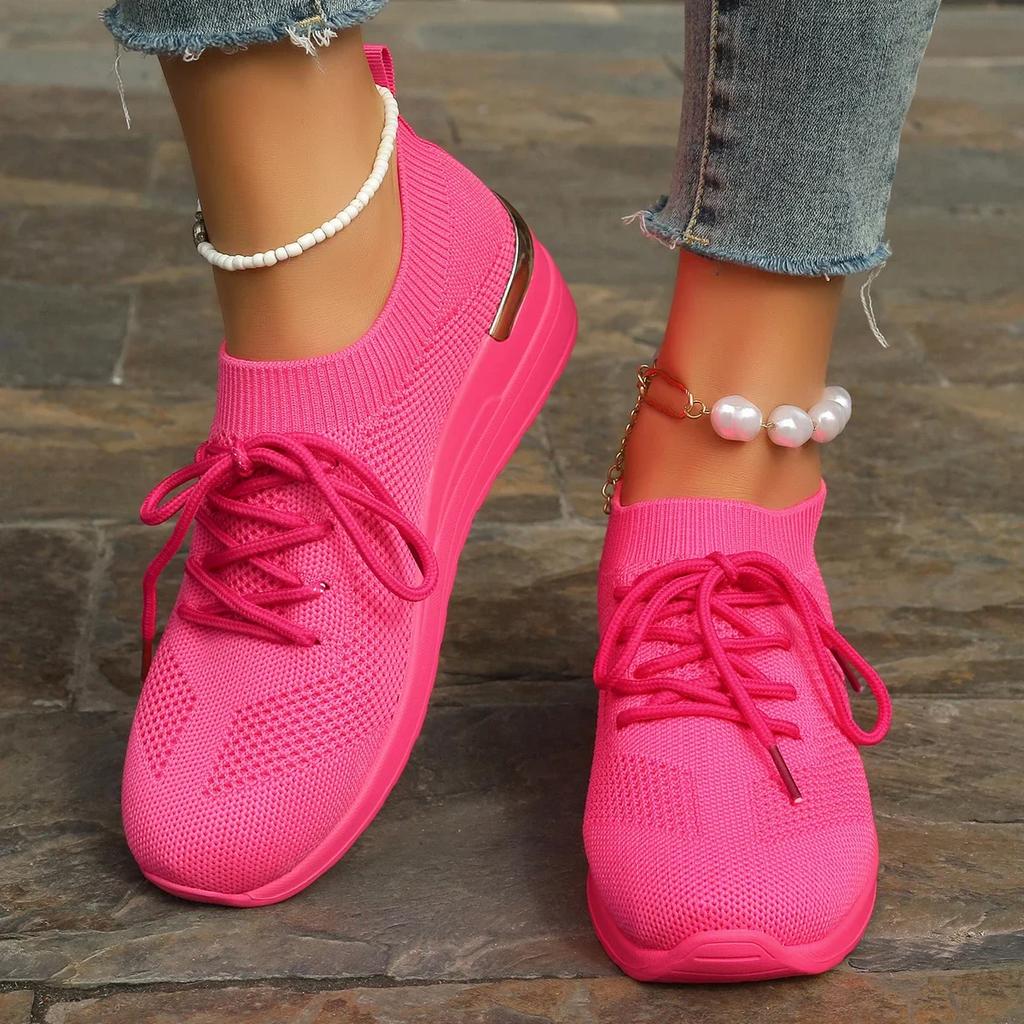 Fashion 2024 Women Causal Sneakers Summer Mesh Fashion Breathable Sneakers Lace Up Sports Shoes for Women Platform Walking Running Shoes