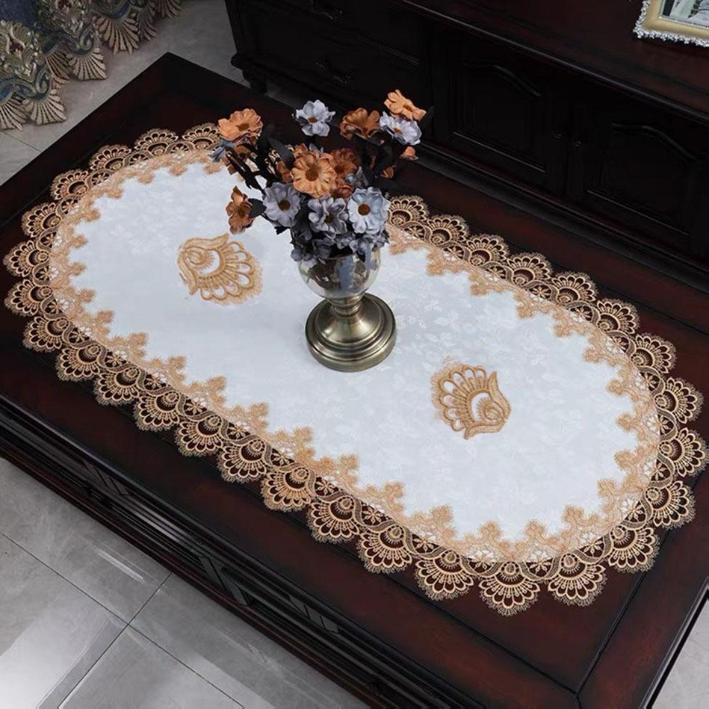 Dacron Oval Lace Tablecloth Vintage Coffee Table Placemat Durable Europe Dining Tablecloth  Home