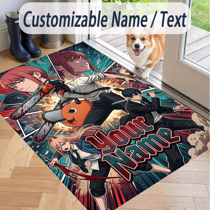 Custom Text Chainsaw Man Pattern Floor Rug Soft Indoor Carpet Mat Living Room Bedroom