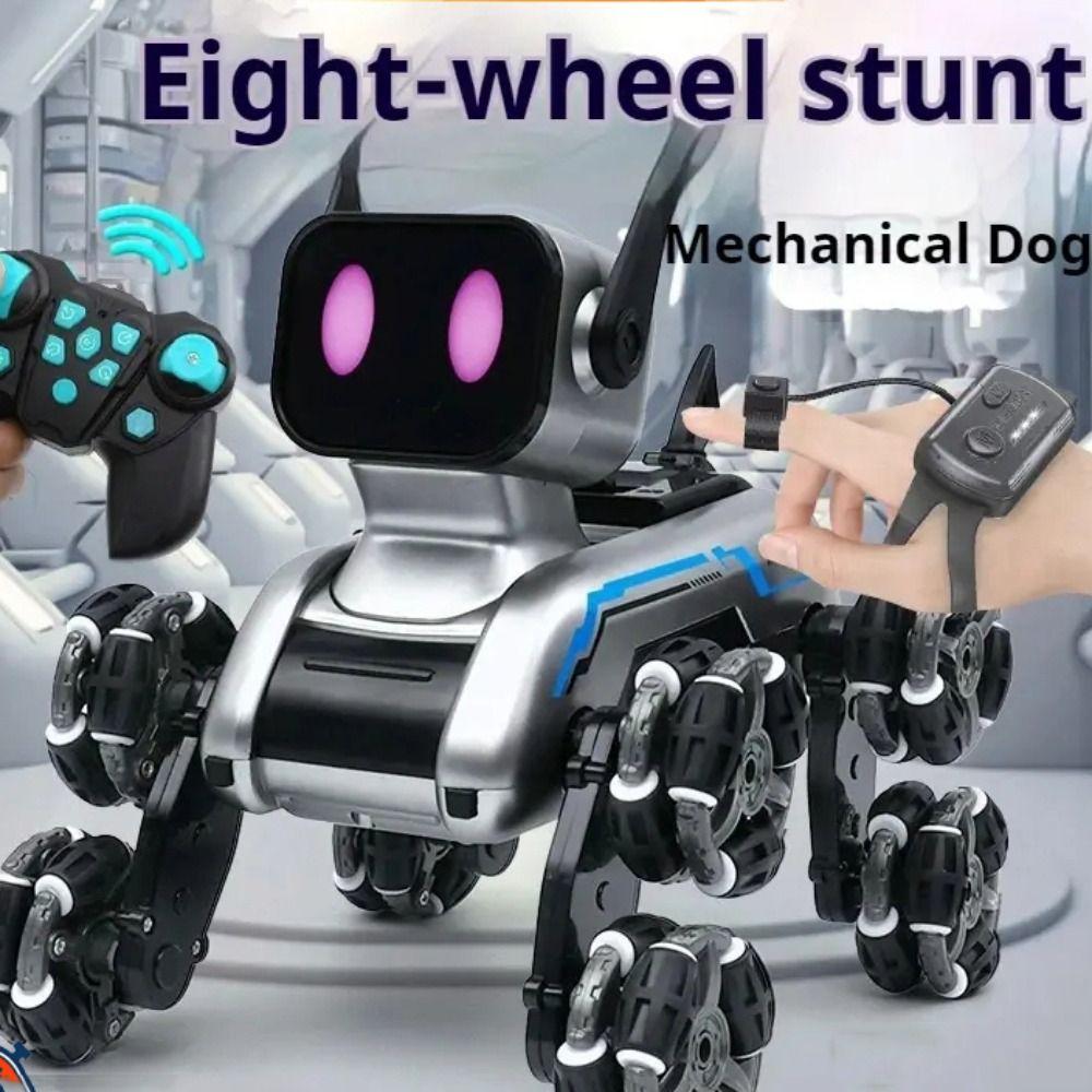 Восьмиколесный RC ИИ Робот Серебристый Игрушка Собака с Пультом Управления Робот с Пультом Управления Детский Подарок