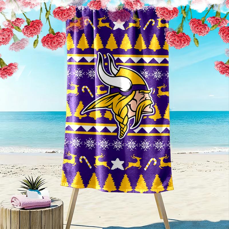 Minnesota Vikings Ugly Sweater Beach Towel Microfiber Beach Towel, Lightweight and Quick-Dry, for Summer Travel, Swimming Pool Fan Birthday Gift