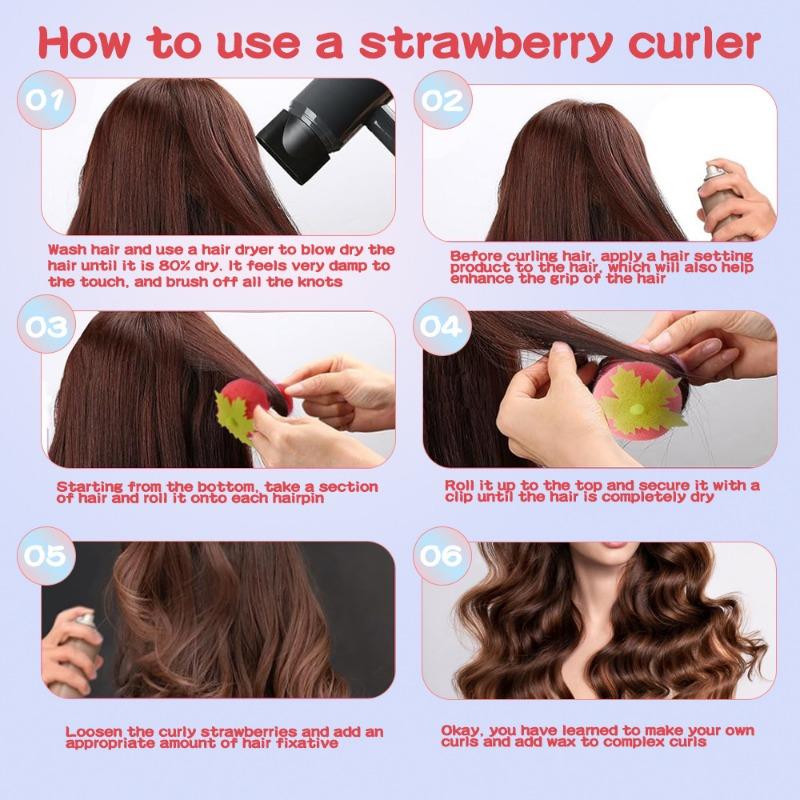 6PCS Lazy Sleeping Curly Hair Sponge Ball Hair Curl, Strawberry Type Does Not Hurt Soft Hair Curler