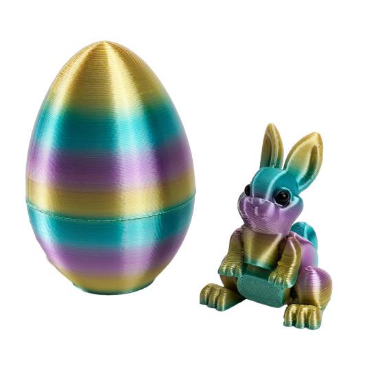 3D Printed Easter Eggs with Bunny Inside Articulated Flexible Fidget Rabbit Toys Easter Basket Stuffers Birthday