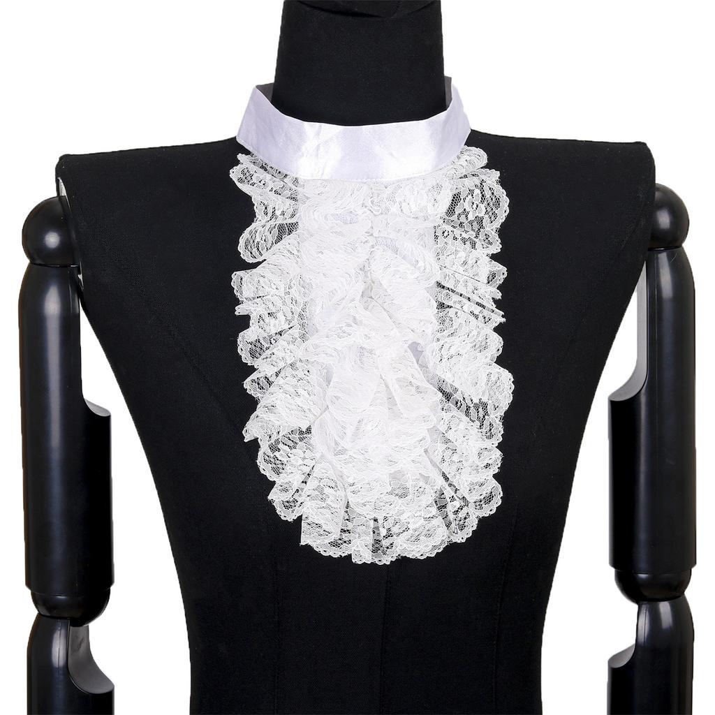 Victorian Renaissances Detachable Ruffled Lace Jabot False Collar for Steampunk Halloween Cosplay Costume Accessory
