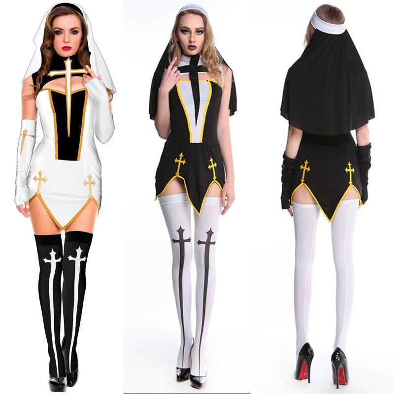 Сексуальный костюм непослушной монахини для женщин, черный, маскарадный костюм, косплей, наряды на Хэллоуин