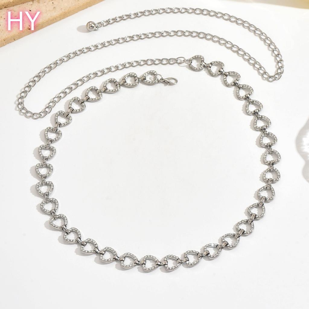 HY Women Figure 8 White Rhinestone Geometric Fine Beach Sexy Belt Slender Waist Body Chain Versatile Dress Accessories