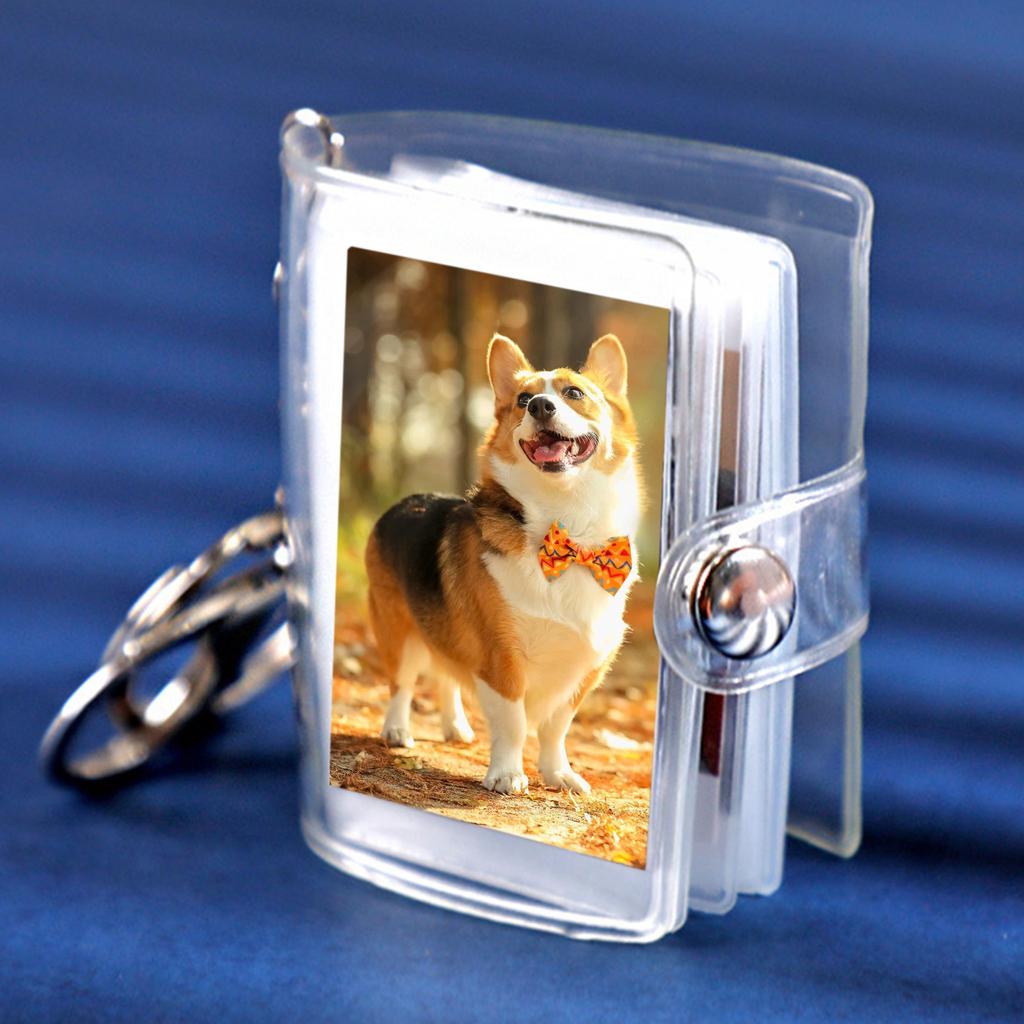 16 Pages Mini Photo Album Keychain Jewelry Crafts Album 1/2 Inch Transparent Glitter Card Holder DIY Gifts for Family Friends
