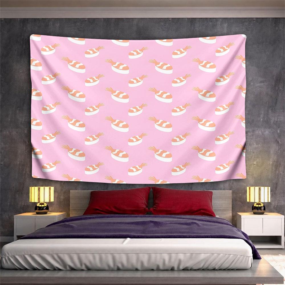 Sushi Pattern on Pink Background Pattern Wall Hanging Tapestry Decorative Tapestry Home Decor for Bedroom and Living Room