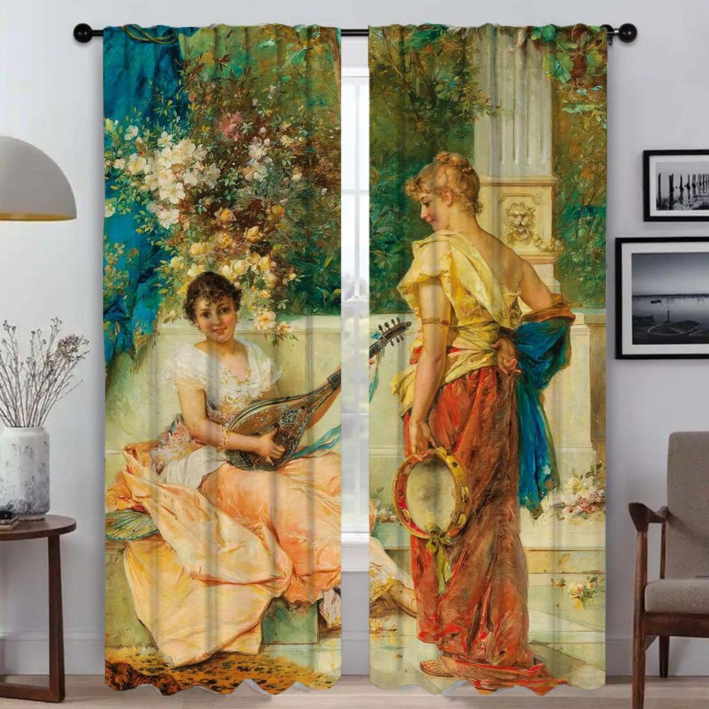 Curtains for Living Room Curtain Vectorial Paintings Shades Halloween Decoration Home Interior Curtains 2 Pieces Partition Child