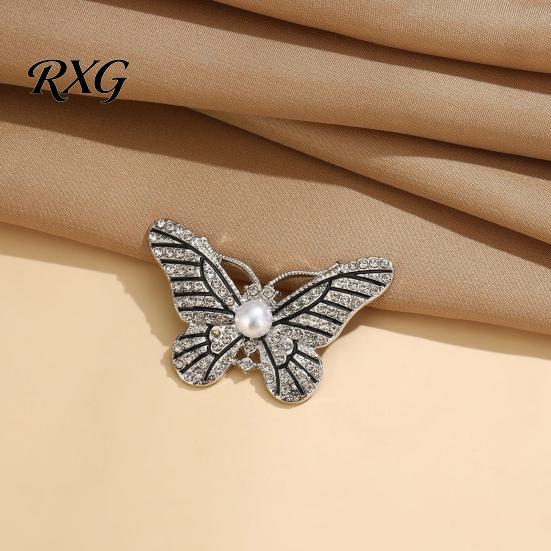 Decorative Butterfly Pin Faux Pearl Rhinestone Brooch, Women Girls Alloy Lapel Strong Buckle Brooch Pin, Sweater Cardigan Coat Clothing Accessories,