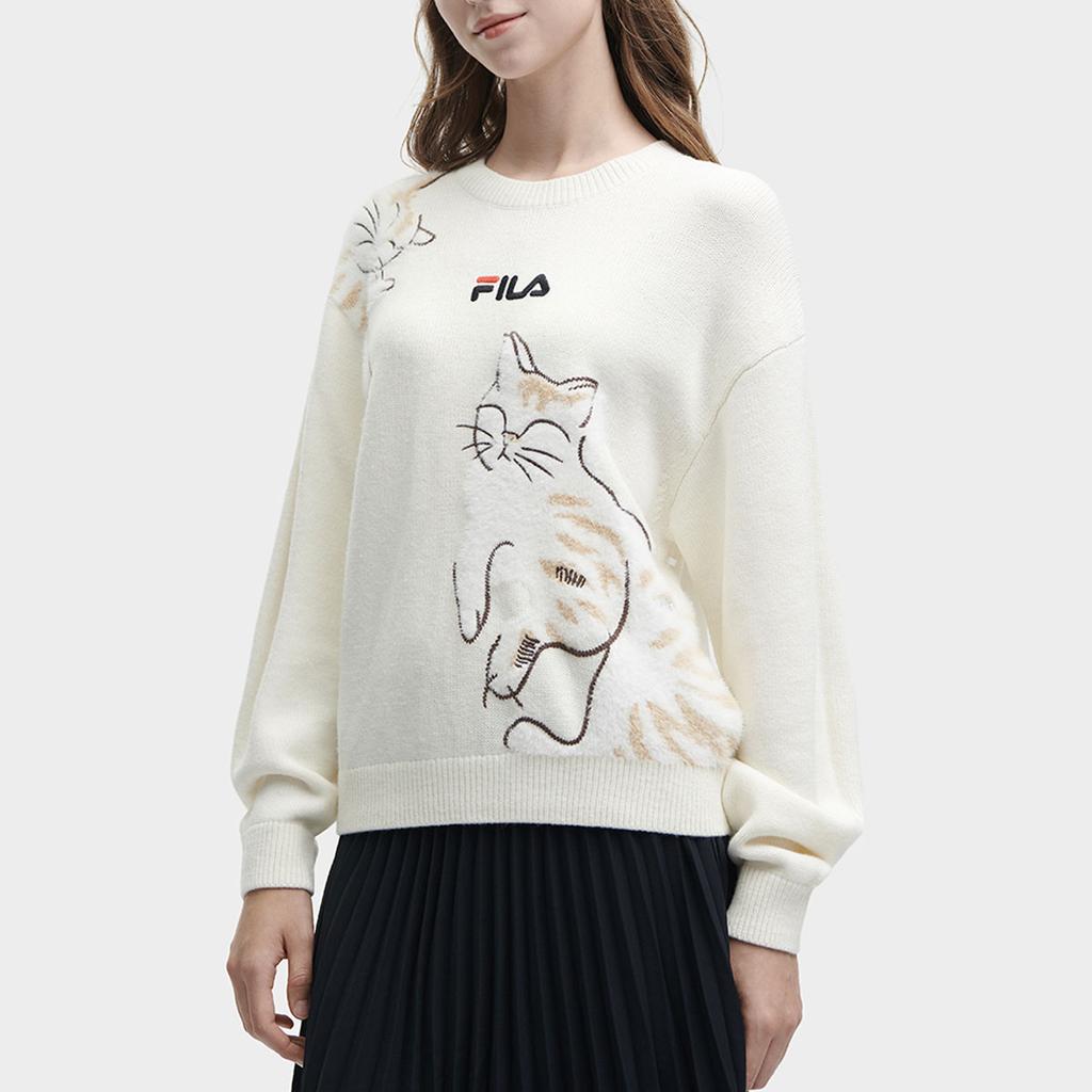 Fila Вышитый узор с животными Повседневный трикотажный топ с длинным рукавом Женские топы Светло-бежевый F11W348409F-IV