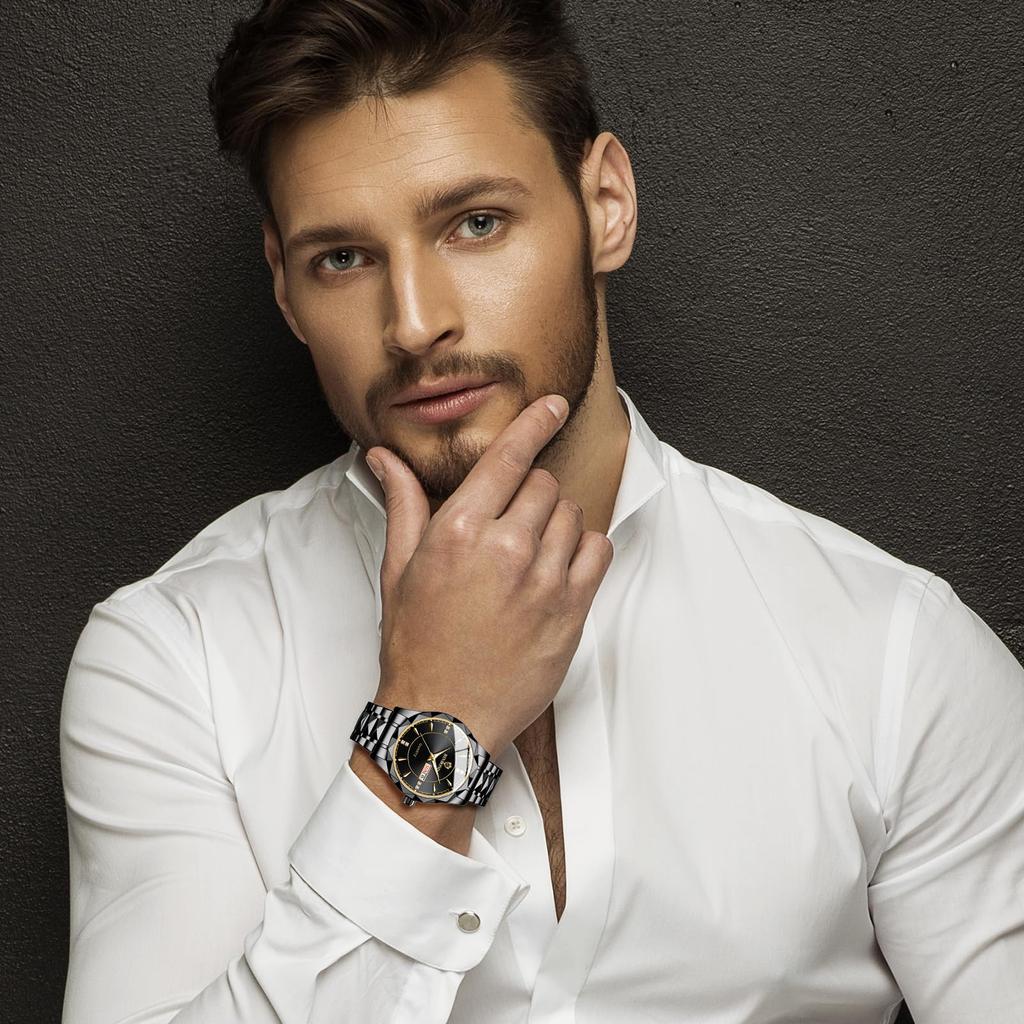 Watch with 3ATM Water Luminous Analog Stainless Stylish Quartz Fashion Accessory Perfect Gift for or Lover Men's Calendar, Resistance, Black Display,