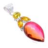 Bi-Color Tourmaline, Citrine 925 Sterling Silver Jewelry Pendant 2.5" AH-3256