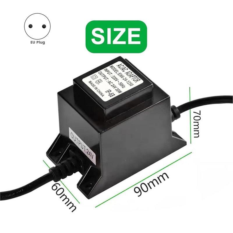 A25F-Outdoor Power Supply Transformer 24 V LED Transformer AC/AC 30 W IP68, 220 V To 24 V Power Supply With EU Plug