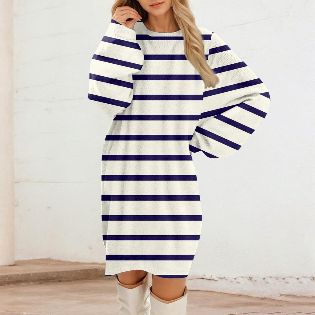 Women's Round Neck Casual Long Sleeve Plush Dresses