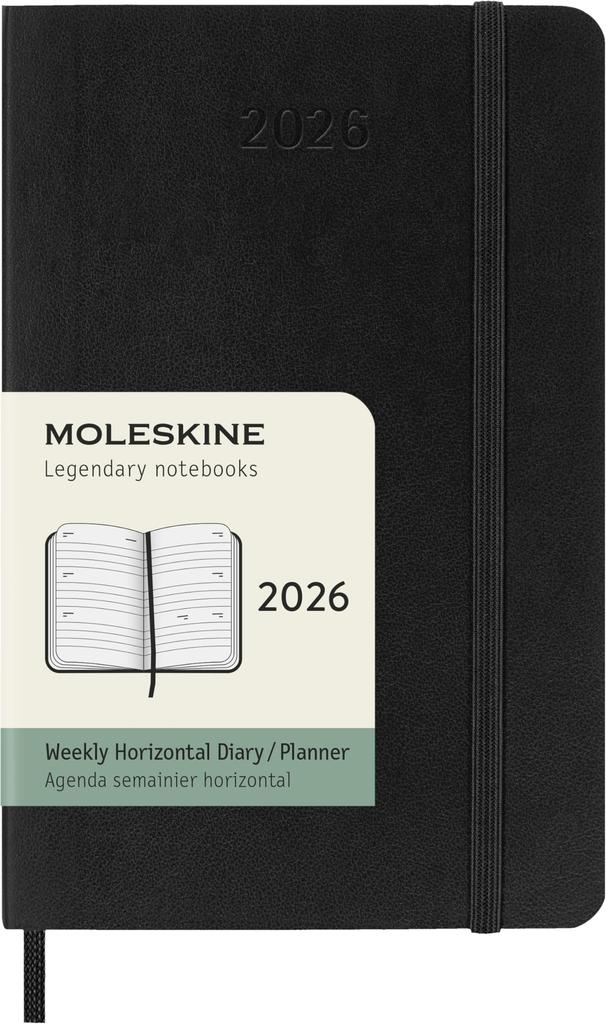 Moleskine 2026 January Weekly Pocket Size x Soft DSB12WH2Y26 Planner, Start, 12-Month Diary, Horizontal, (9cm 14cm), Cover, Black,