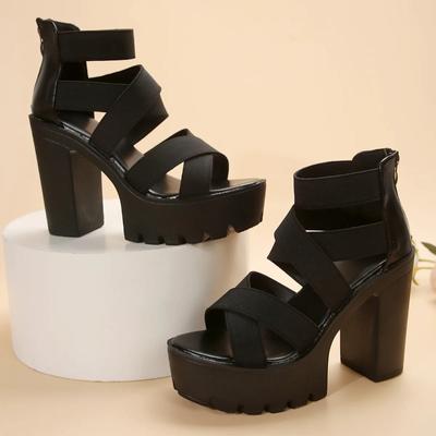 2024 Панк-стиль толстые высокие каблуки платформы сандалии женские с открытым носком без застежки эластичный ремешок на щиколотке летние туфли женские