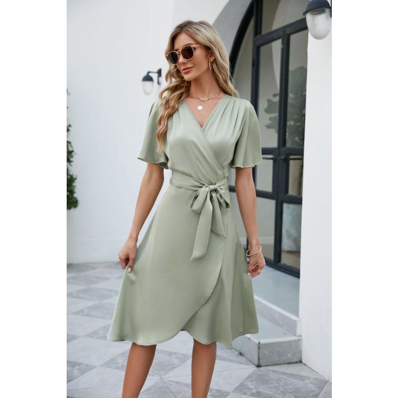 Летнее женское платье с v-образным вырезом и расклешенными рукавами на талии, удобные сексуальные платья