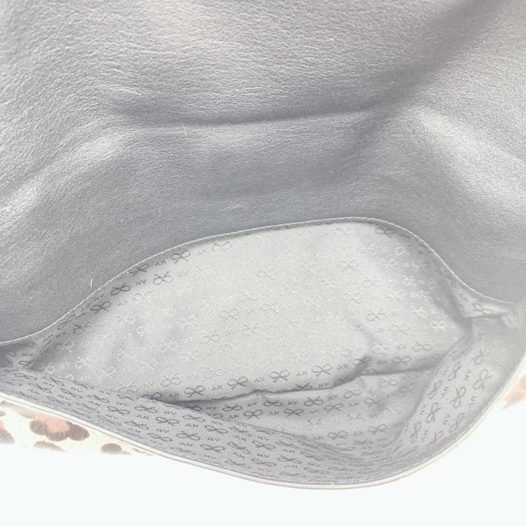 ANYA HINDMARCH Carker Unborn Calf Leopard Print Handbag Boston Bag Leather Grey Brand Tassel A4 Capacity Women's Logo Plate