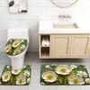 Green Background White Flower Plant Series Bathroom Mat Set 3pcs Non-Slip Absorbent Toilet Lid Cover and U-Shaped Rug