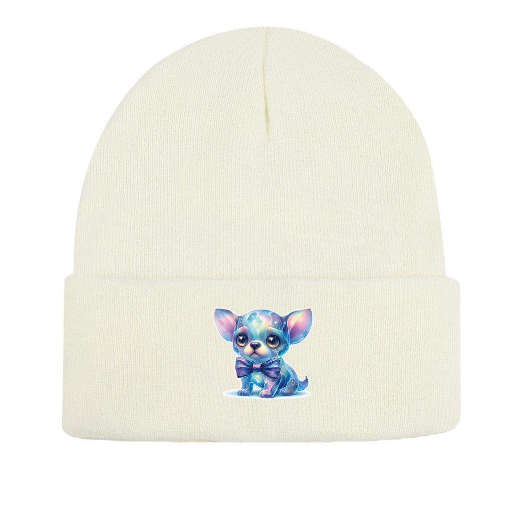 Fantastic Dog Print Knitted Cap Beanie, Animal Skullies Beanies Versatile Windproof Sporting Pompom Beanies Knitted Hat Beanie