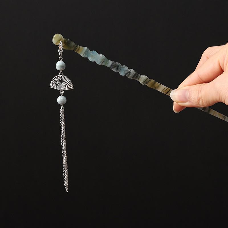 Заколка для волос в виде кисточки лотоса, инкрустированная бриллиантами: Элегантный китайский стиль с жемчужным цветком и замком мира, идеально подходит для женщин.