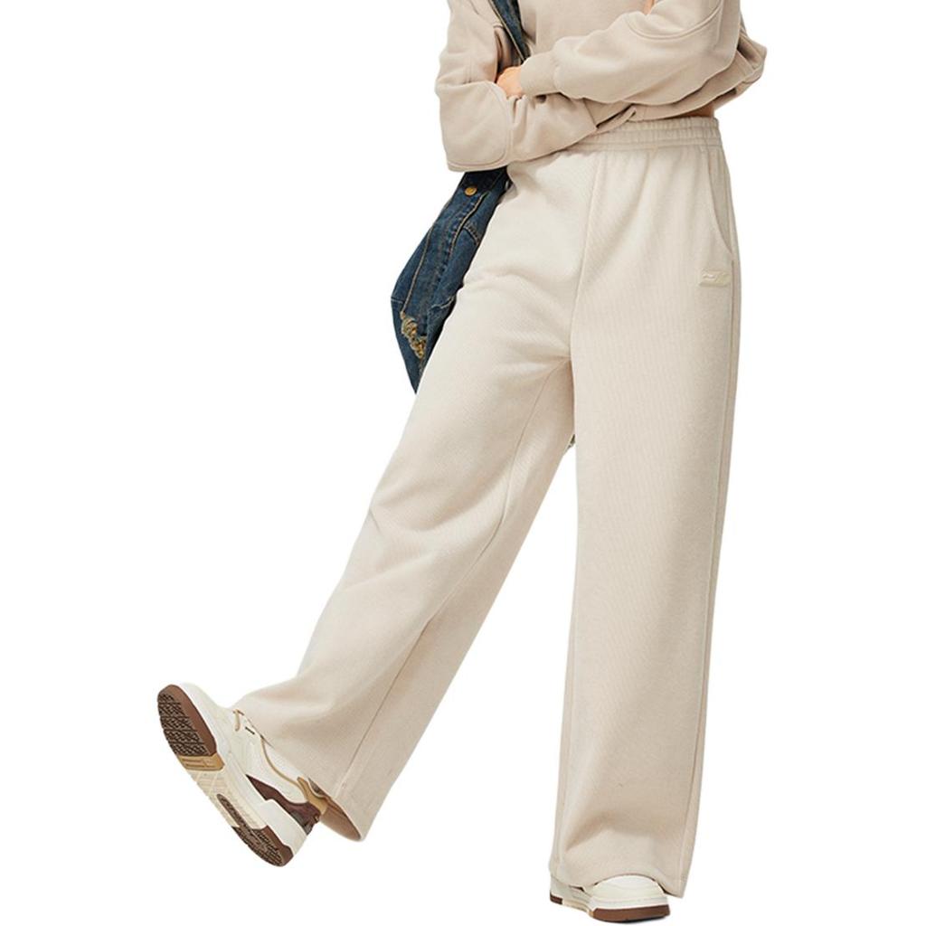 Li-Ning Удобные повседневные однотонные простые свободные прямые трикотажные спортивные брюки женские плавки овсяно-серого цвета AKLU842-1