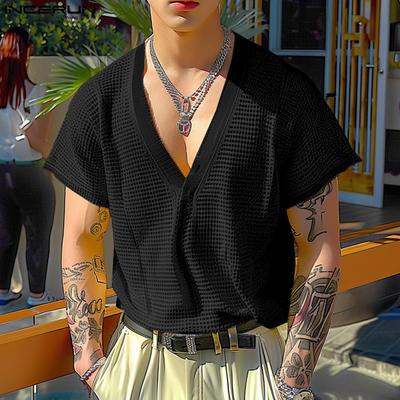 Мужские топы с коротким рукавом и глубоким V-образным вырезом для пляжной вечеринки