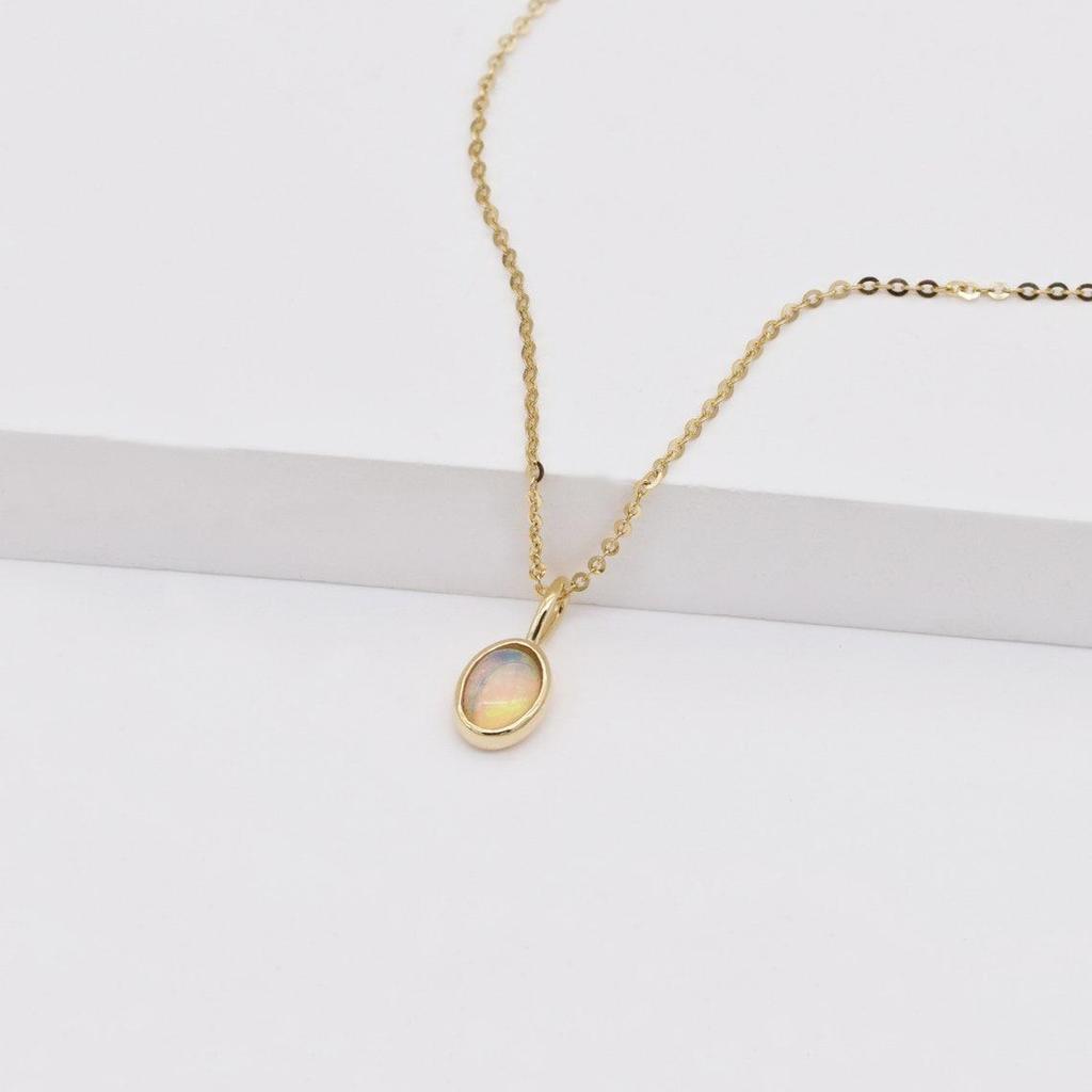 Ожерелье из цельного золота 14 карат с натуральным опалом, изящная подвеска из опала, ювелирное изделие из золота с опалом, минималистичное ожерелье из опала, подарок на годовщину
