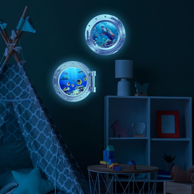 3D наклейки-иллюминаторы самоклеящиеся светящиеся Морская черепаха светящаяся наклейка на стену для дома спальни украшение для стиральной машины