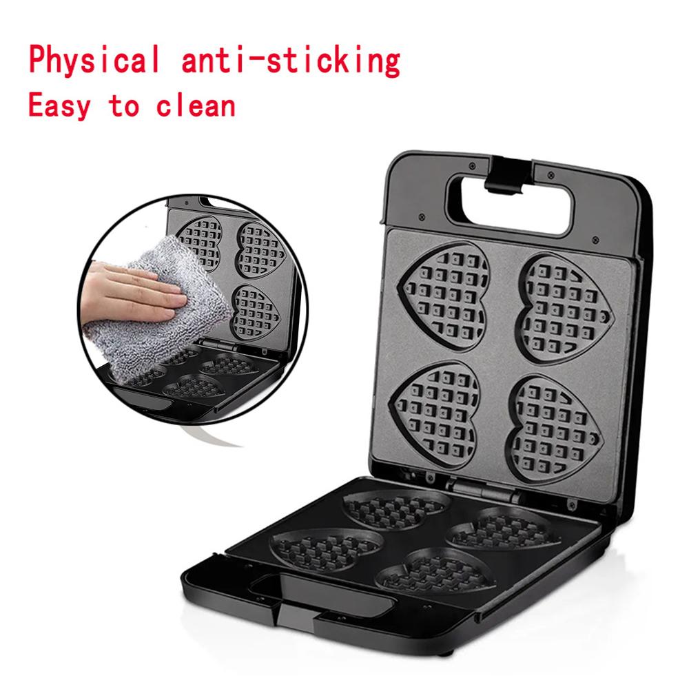 Вафельница в форме сердца с антипригарным покрытием 4 бельгийские вафельницы в форме сердца из нержавеющей стали, 1400 Вт