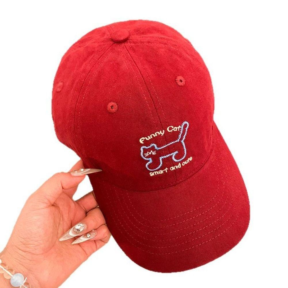 Adjustable Sunscreen Baseball Cap Breathable Cotton Peaked Hat Cat Embroidered Cap Unisex
