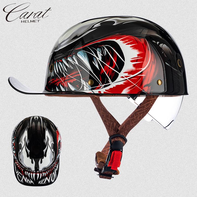 Мотоциклетный ретро полушлем с синими встроенными линзами, бейсбольный шлем для мотоцикла Harley, электросамоката