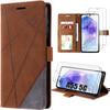 Coque de protection - BOOLING - pour Samsung Galaxy A55 5G - Simili cuir antichoc - Marron - 2 Verres Trempés