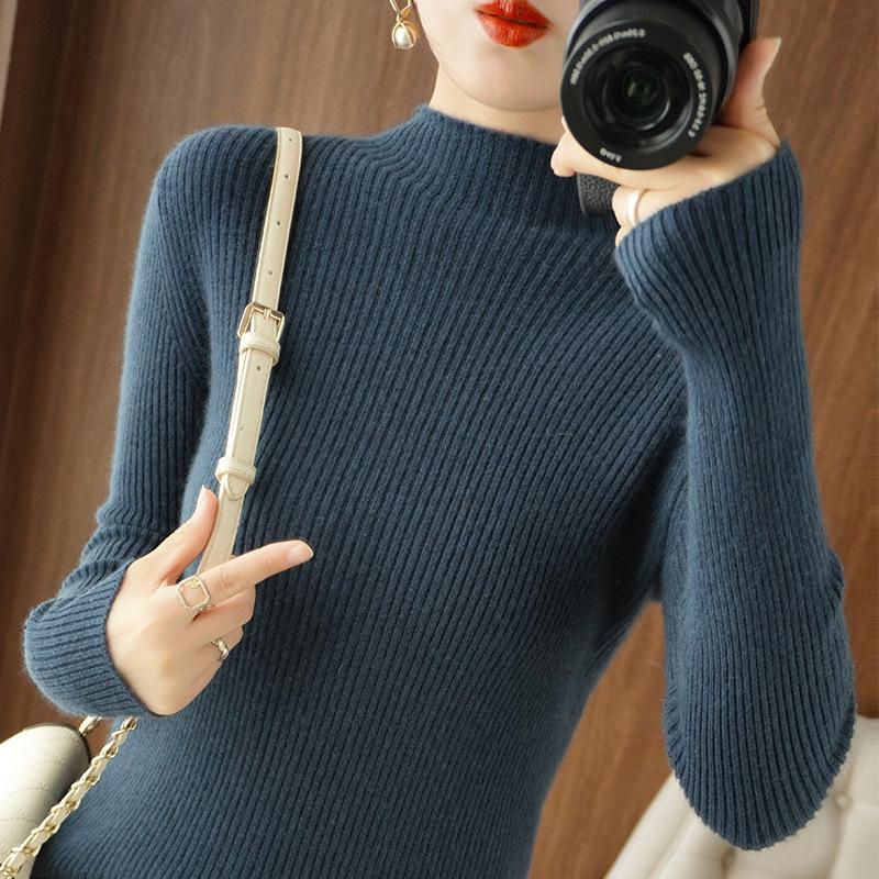 INDFS Женская мода Повседневный Осень Зима Однотонный Принт Длинный Рукав Полуводолазка Свитера