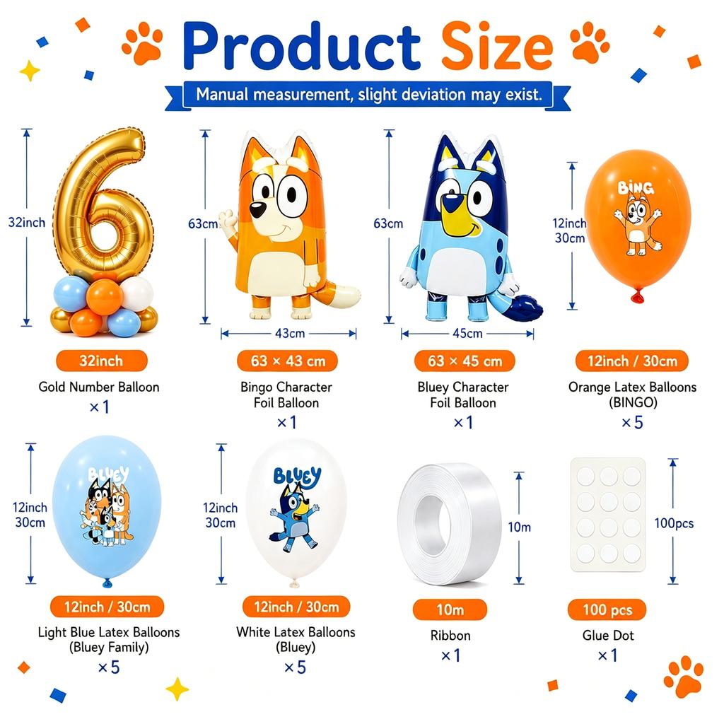 Bluey Birthday Party Balloons Set Number 5 Foil Balloon Bingo Bluey Latex Balloons Kids Baby Shower Party Decor for Boys Girls