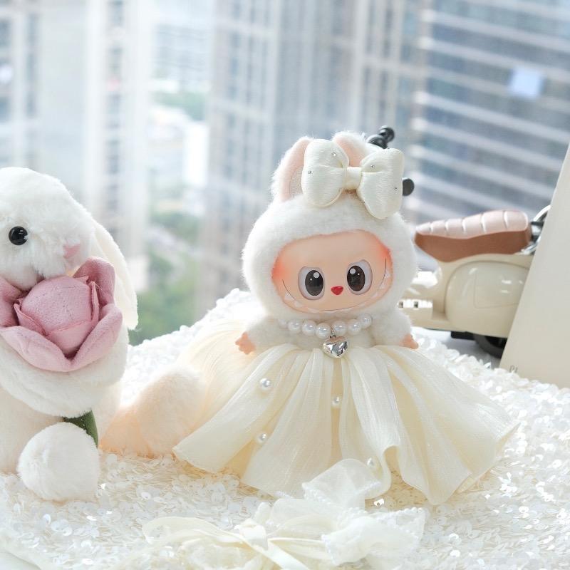 Платье с бантом для 17-сантиметровой куклы Ropa Labubu Mini, одежда, подходящий жемчужный аксессуар для волос, модный стиль, наряд в тематике Labubu V2/V3