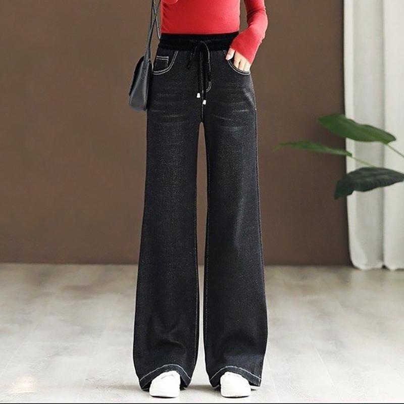 Женские эластичные прямые джинсы с высокой талией, мешковатые, широкие, джинсовые брюки, весна-осень, повседневные, винтажные